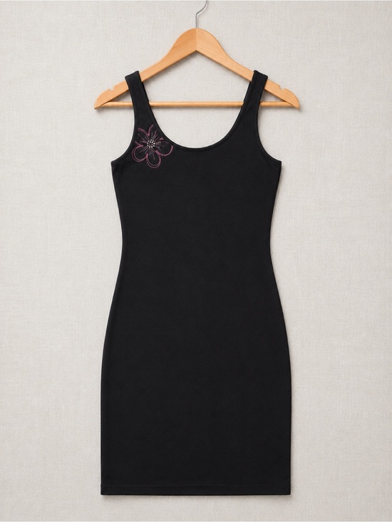La SENZA Other - La SENZA Y2K Black Tank Dress with Pink Floral Detail